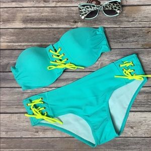 Mint blue / aqua bikini straps that tie in front
